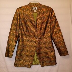 Stella Louise For KB Copper Metallic Olive Green Jacket Sz 10 Vintage Bead Trim
